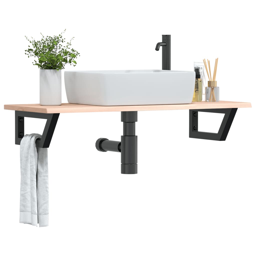 Basin Shelf Wall Mounted Steel and Solid Wood Oak Trapezium Depth 40 cm Brown and black 100 cm