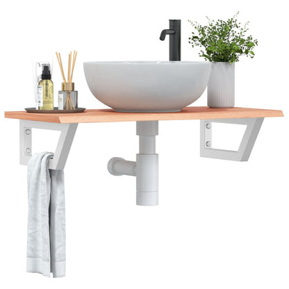 Basin Shelf Wall Mounted Steel and Solid Wood Oak Trapezium Depth 40 cm Light brown and white 80 cm
