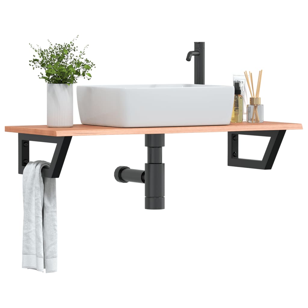 Basin Shelf Wall Mounted Steel and Solid Wood Oak Trapezium Depth 40 cm Light brown and black 100 cm