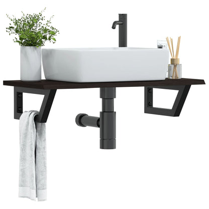 Basin Shelf Wall Mounted Steel and Solid Wood Oak Trapezium Depth 40 cm Dark brown and black 80 cm