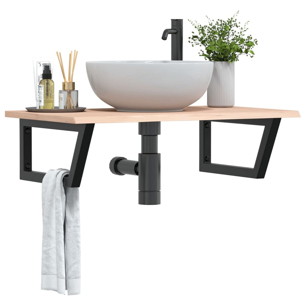 vidaXL Basin Shelf Wall Mounted Steel and Solid Wood Oak Trapezium Depth 50 cm Width 80 cm