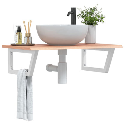Basin Shelf Wall Mounted Steel and Solid Wood Oak Trapezium Depth 50 cm Width 80 cm Light brown and white