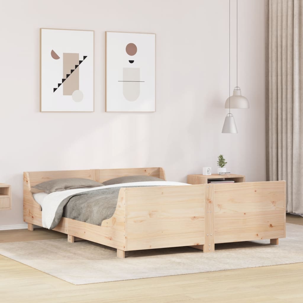 Bed Frame without Mattress Solid Wood Pine Length 190 cm Natural 140 cm