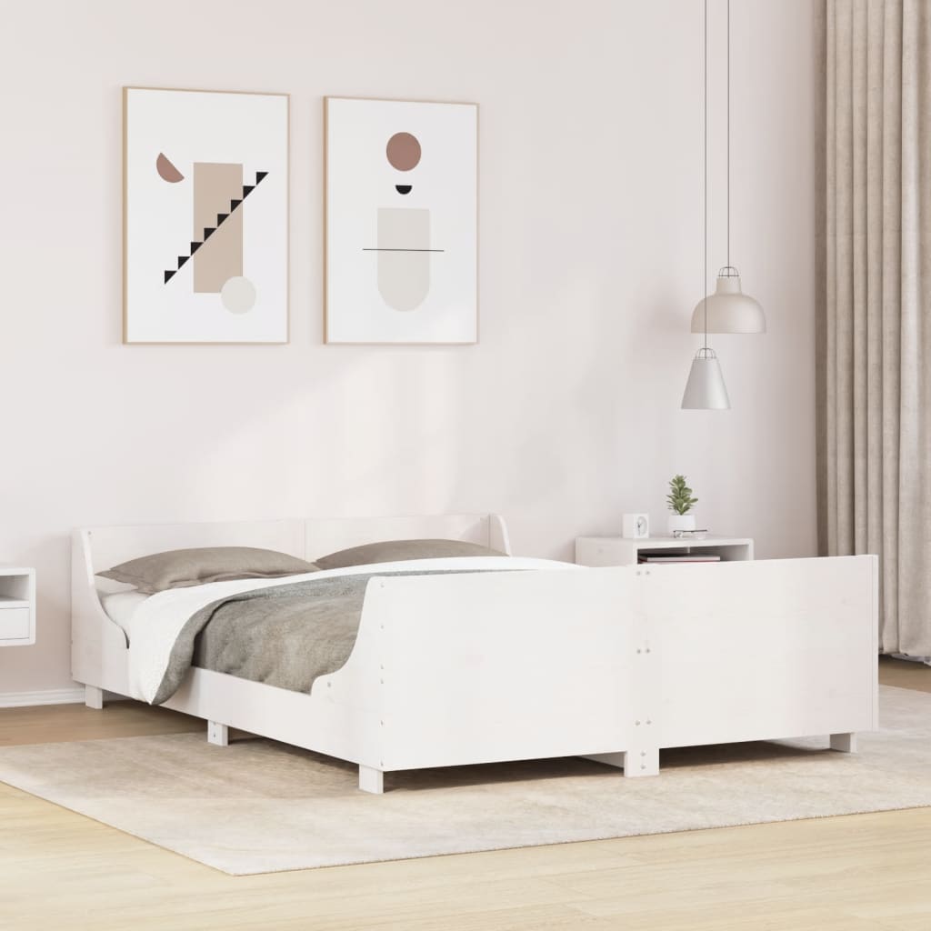 Bed Frame without Mattress Solid Wood Pine Length 190 cm White 135 cm