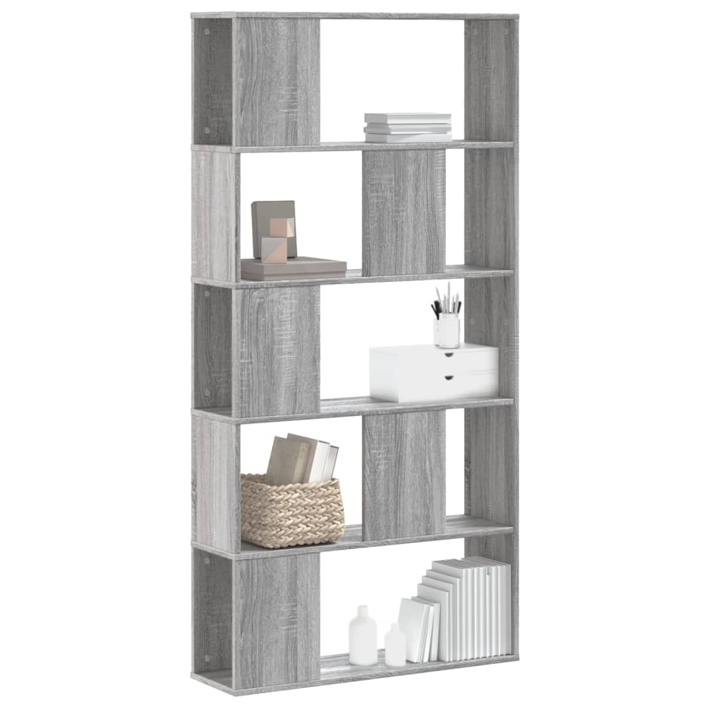 Bookcase 5-Tier 45x23,5x162,5 cm Engineered Wood Grey sonoma 80.5 cm