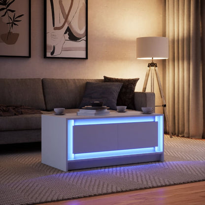Coffee Table with LED Lights Engineered Wood White