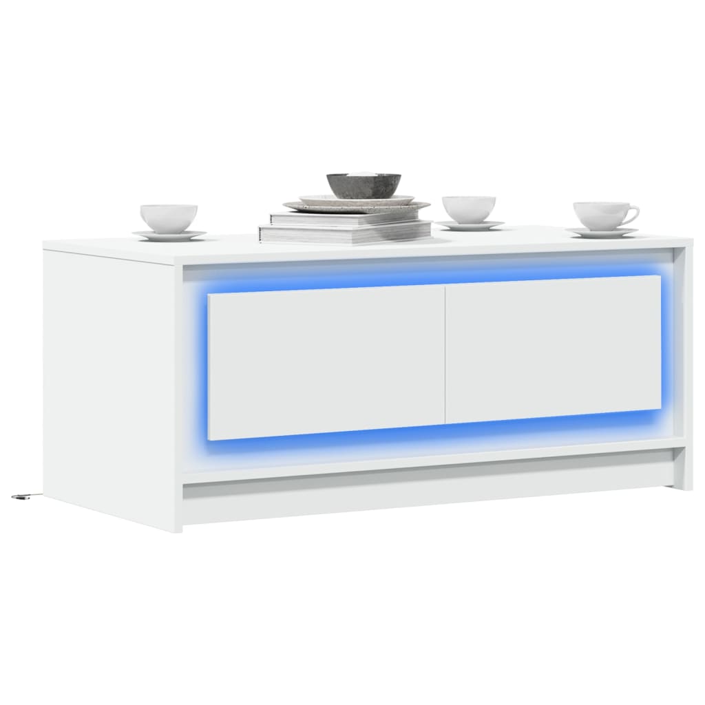 Coffee Table with LED Lights Engineered Wood White
