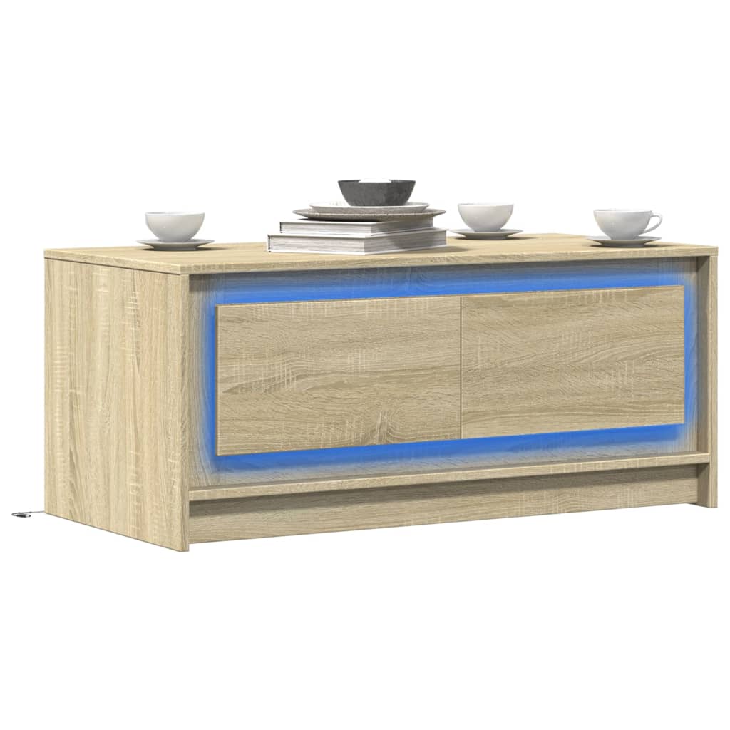 Coffee Table with LED Lights Engineered Wood Sonoma oak