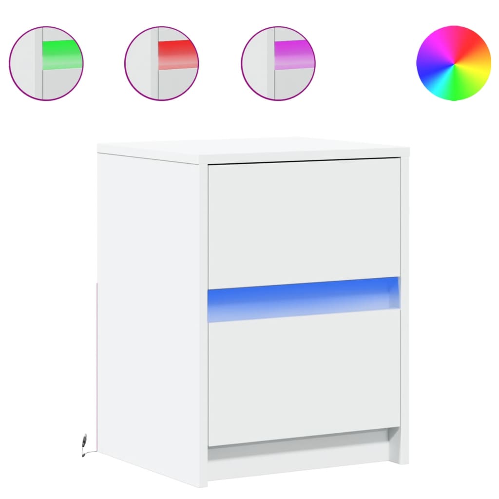 Bedside Cabinet with LED Lights Engineered Wood White 2