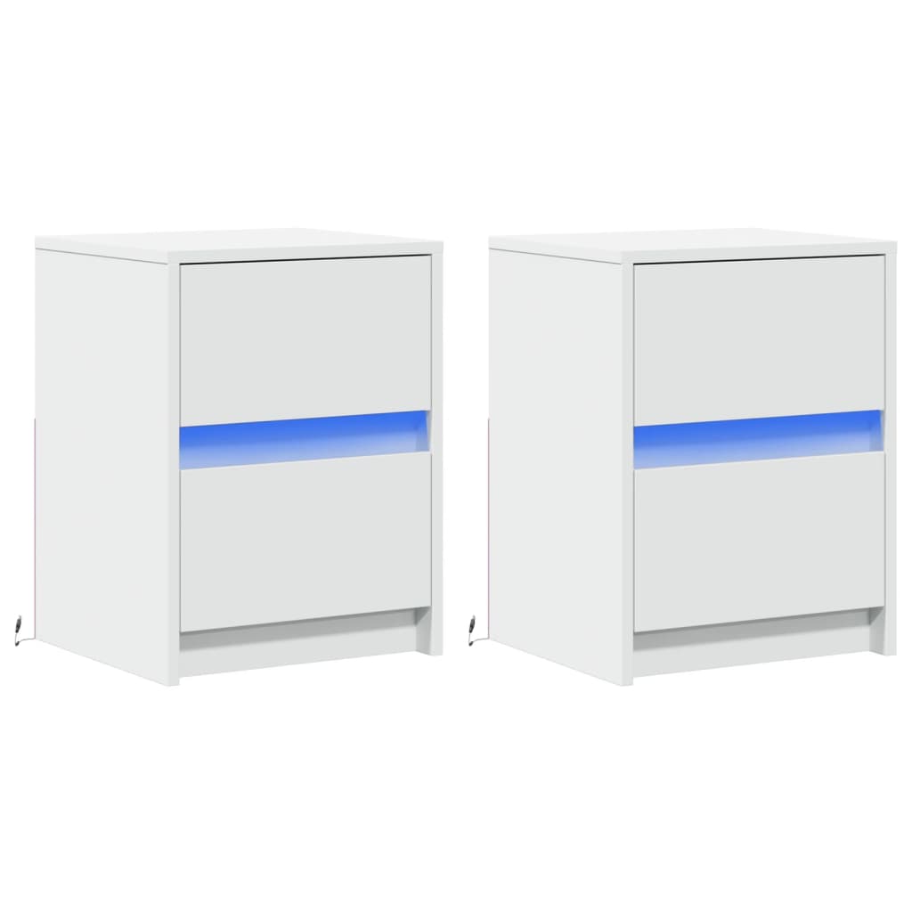 Bedside Cabinet with LED Lights Engineered Wood White 2
