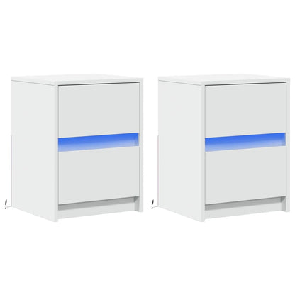 Bedside Cabinet with LED Lights Engineered Wood White 2