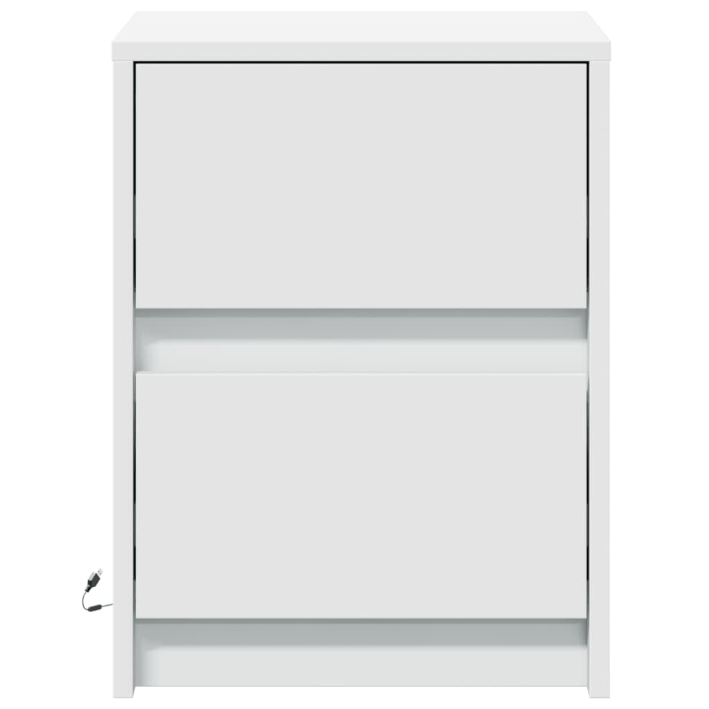 Bedside Cabinet with LED Lights Engineered Wood White 2