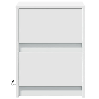 Bedside Cabinet with LED Lights Engineered Wood White 2