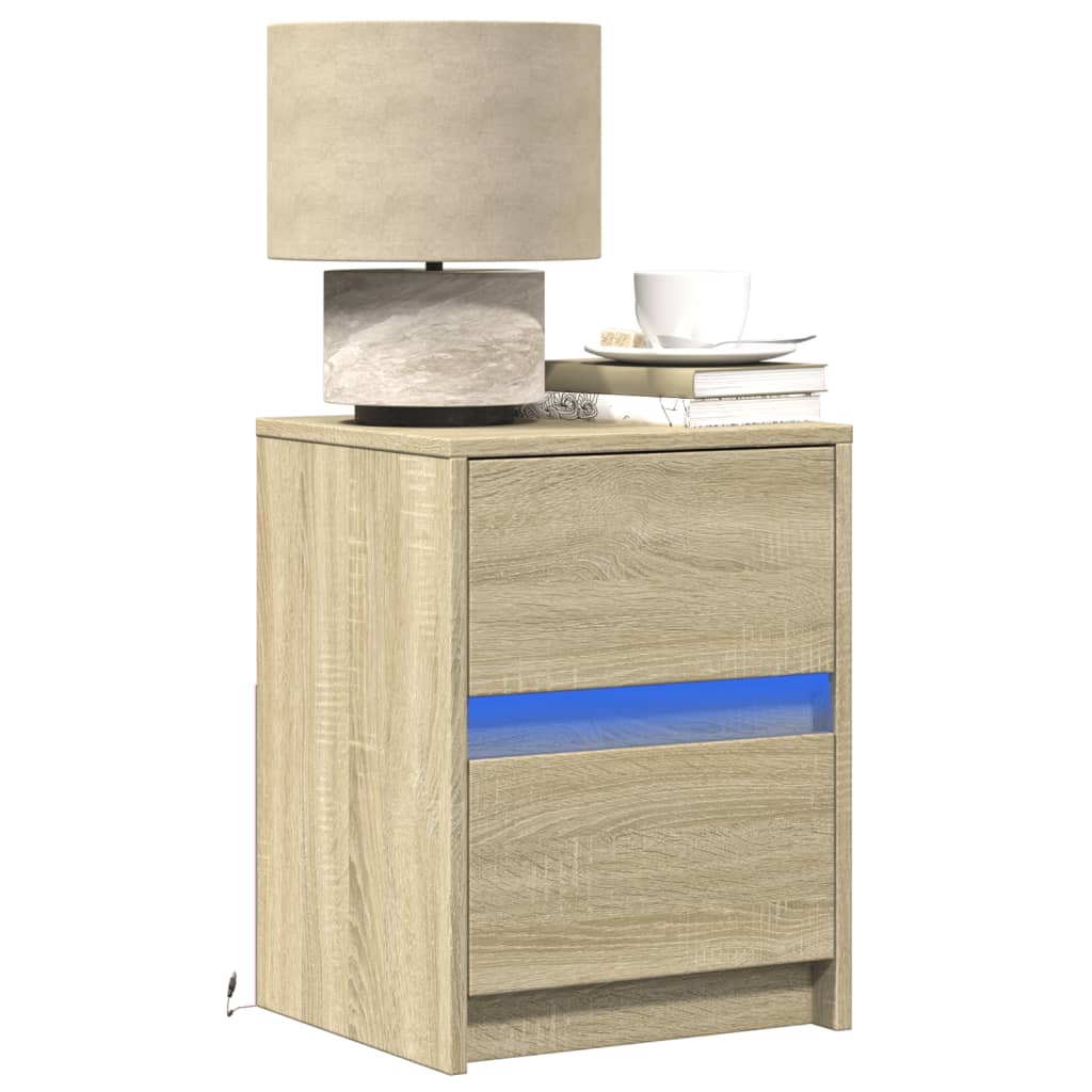 Bedside Cabinet with LED Lights Engineered Wood Sonoma oak 2