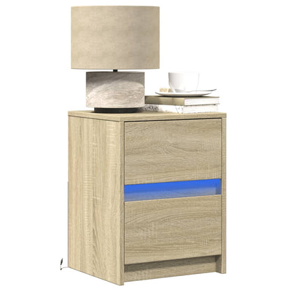 Bedside Cabinet with LED Lights Engineered Wood Sonoma oak 2