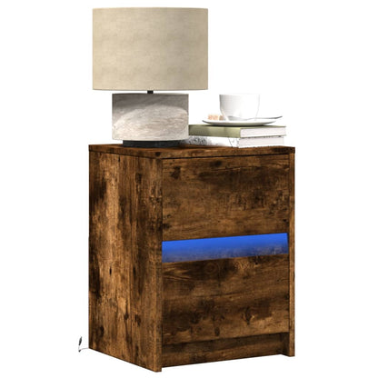 Bedside Cabinet with LED Lights Engineered Wood Smoked oak 2