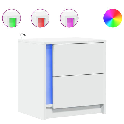 Bedside Cabinet with LED Lights Engineered Wood White 2