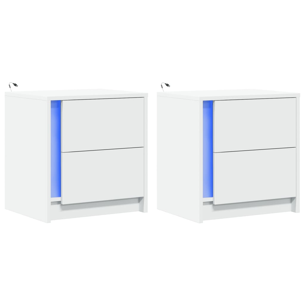 Bedside Cabinet with LED Lights Engineered Wood White 2
