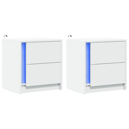 Bedside Cabinet with LED Lights Engineered Wood White 2