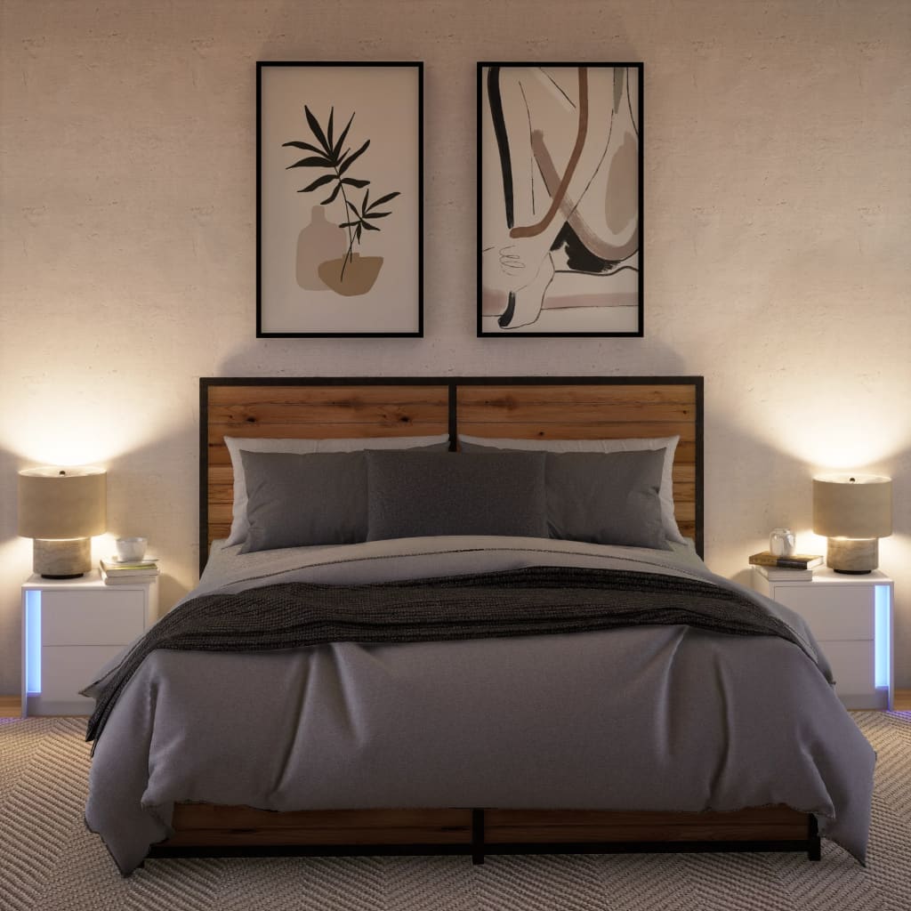 Bedside Cabinet with LED Lights Engineered Wood White 2