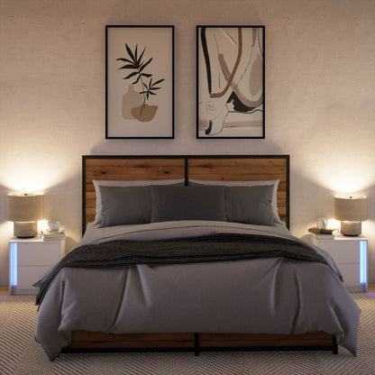 Bedside Cabinet with LED Lights Engineered Wood White 2