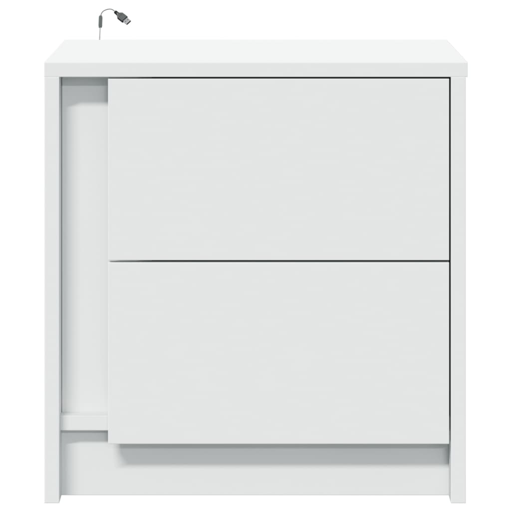 Bedside Cabinet with LED Lights Engineered Wood White 2