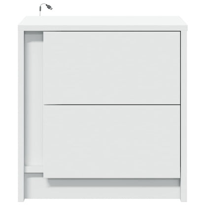 Bedside Cabinet with LED Lights Engineered Wood White 2