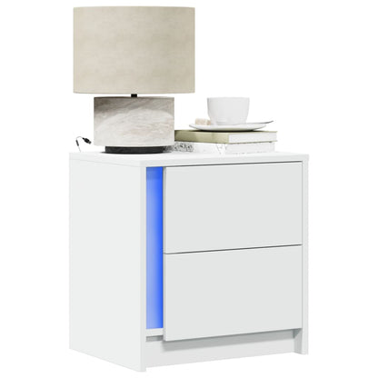 Bedside Cabinet with LED Lights Engineered Wood White 2