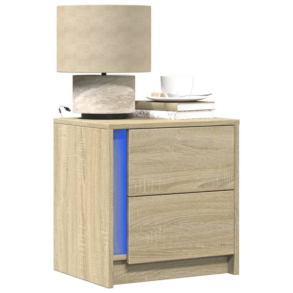 Bedside Cabinet with LED Lights Engineered Wood Sonoma oak 2