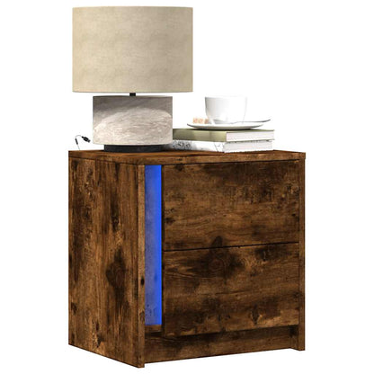 Bedside Cabinet with LED Lights Engineered Wood Smoked oak 2