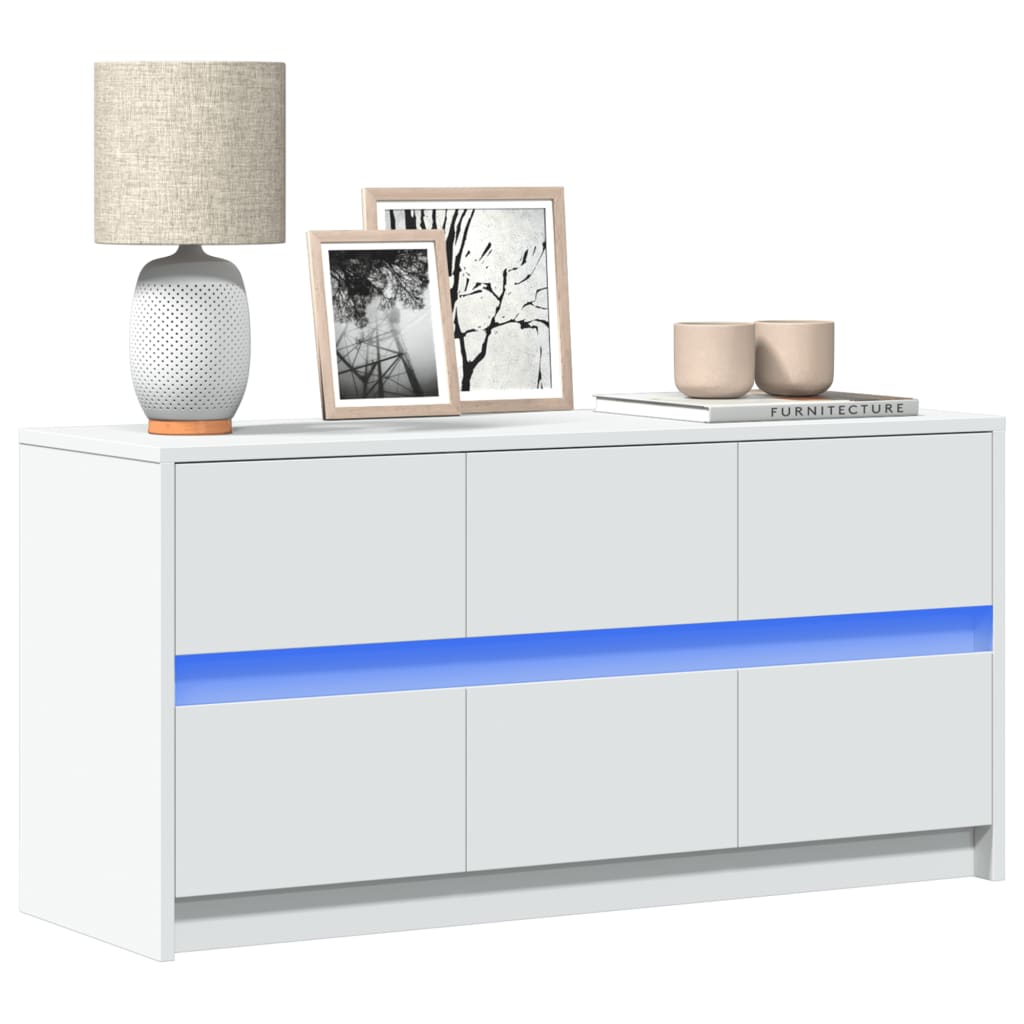 TV Cabinet with LED 100x34x50 cm Engineered Wood White 100 cm