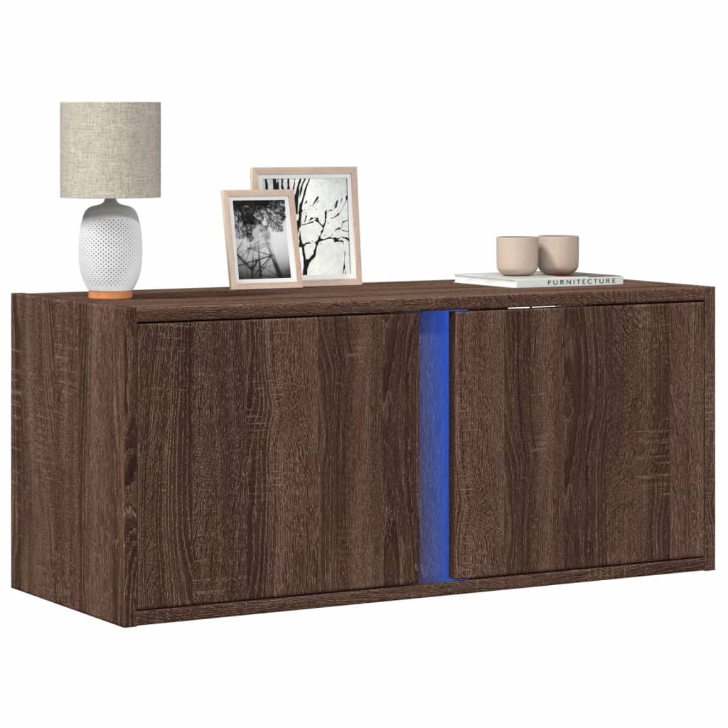 TV Wall Cabinet with LED Lights 80x31x35 cm Brown oak 80 cm