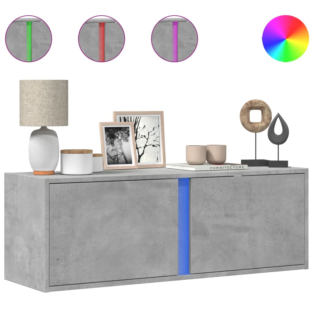 TV Wall Cabinet with LED Lights 80x31x35 cm Concrete grey 100 cm