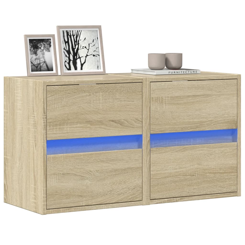 TV Wall Cabinets with LED Lights 41x31x45 cm 2 pcs Sonoma oak