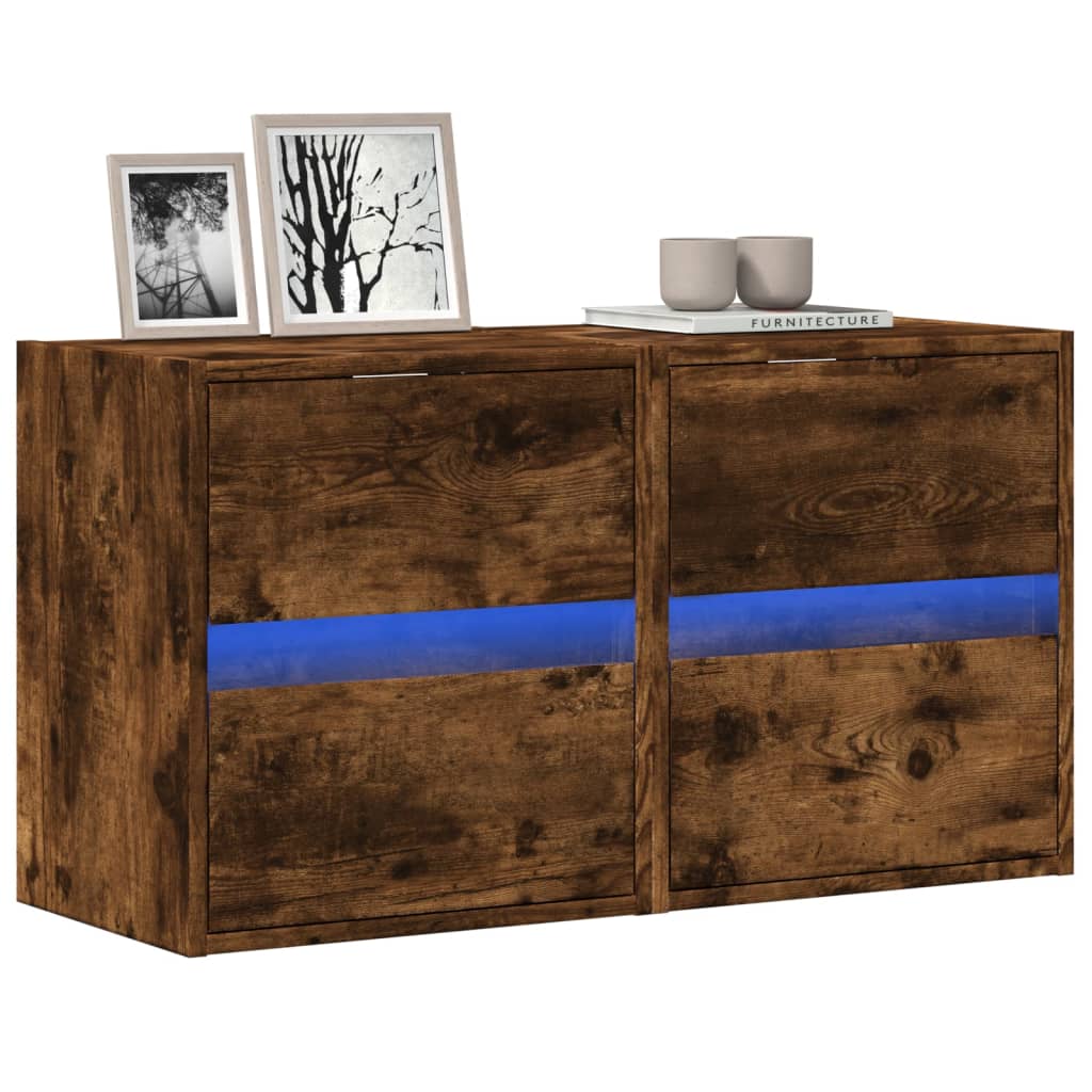 TV Wall Cabinets with LED Lights 41x31x45 cm 2 pcs Smoked oak