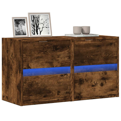 TV Wall Cabinets with LED Lights 41x31x45 cm 2 pcs Smoked oak
