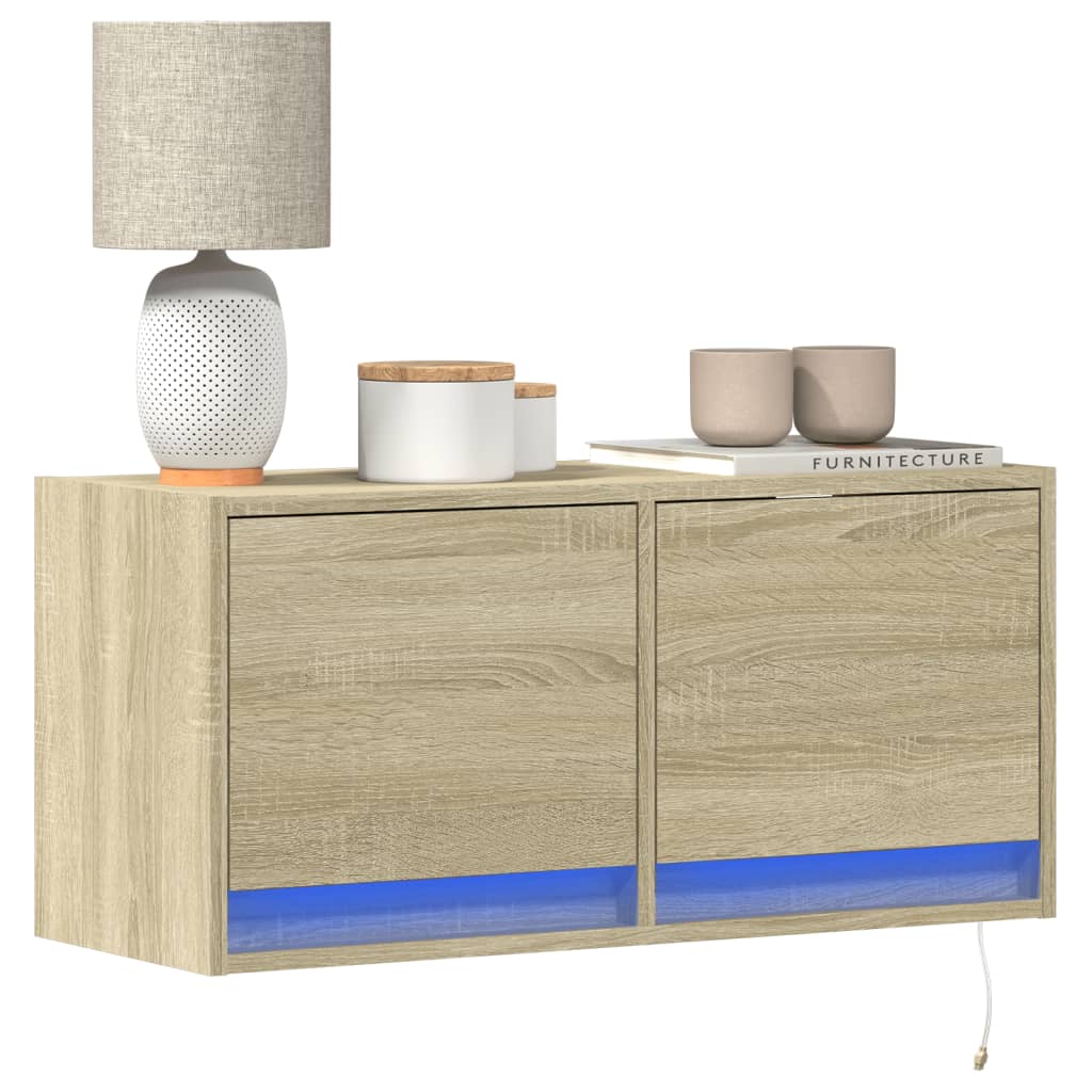 TV Wall Cabinet with LED Lights 80x31x38 cm Sonoma oak 80 cm