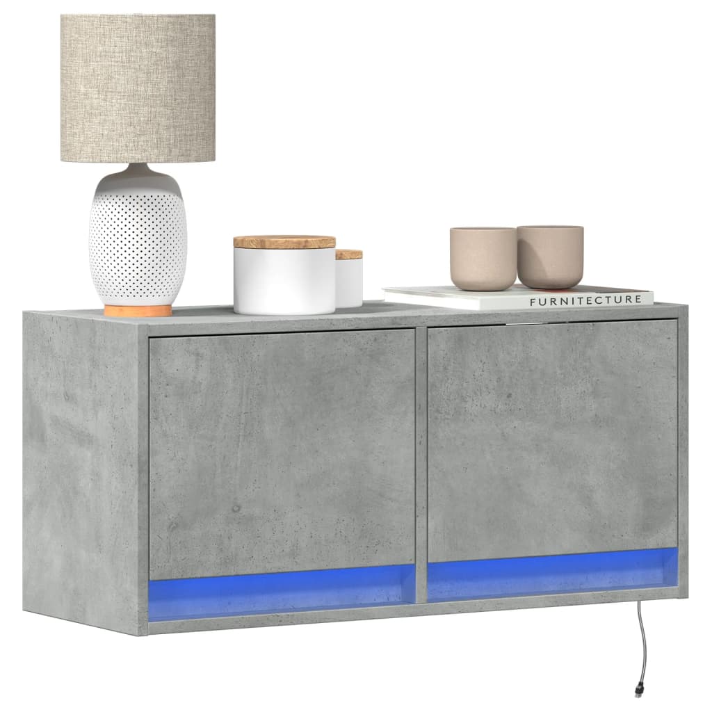 TV Wall Cabinet with LED Lights 80x31x38 cm Concrete grey 80 cm