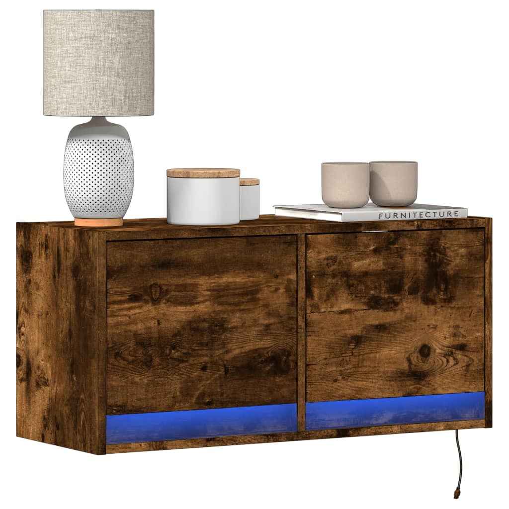 TV Wall Cabinet with LED Lights 80x31x38 cm Smoked oak 80 cm