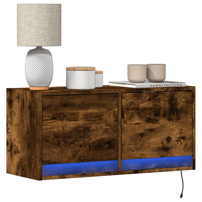 TV Wall Cabinet with LED Lights 80x31x38 cm Smoked oak 80 cm