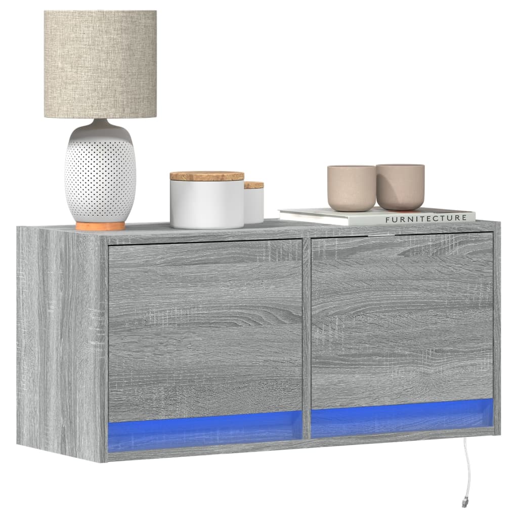 TV Wall Cabinet with LED Lights 80x31x38 cm Grey sonoma 80 cm