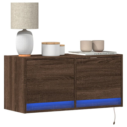 TV Wall Cabinet with LED Lights 80x31x38 cm Brown oak 80 cm