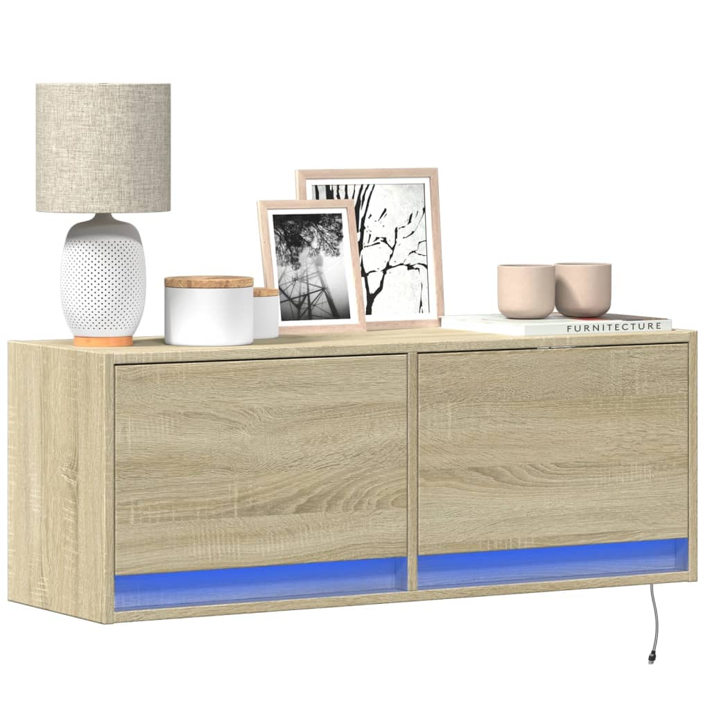 TV Wall Cabinet with LED Lights 80x31x38 cm Sonoma oak 100 cm