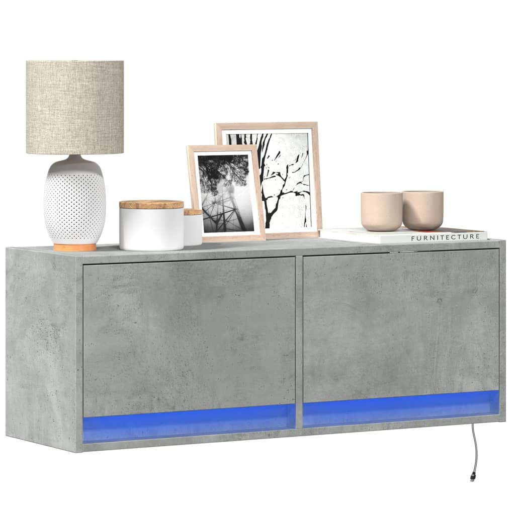 TV Wall Cabinet with LED Lights 80x31x38 cm Concrete grey 100 cm