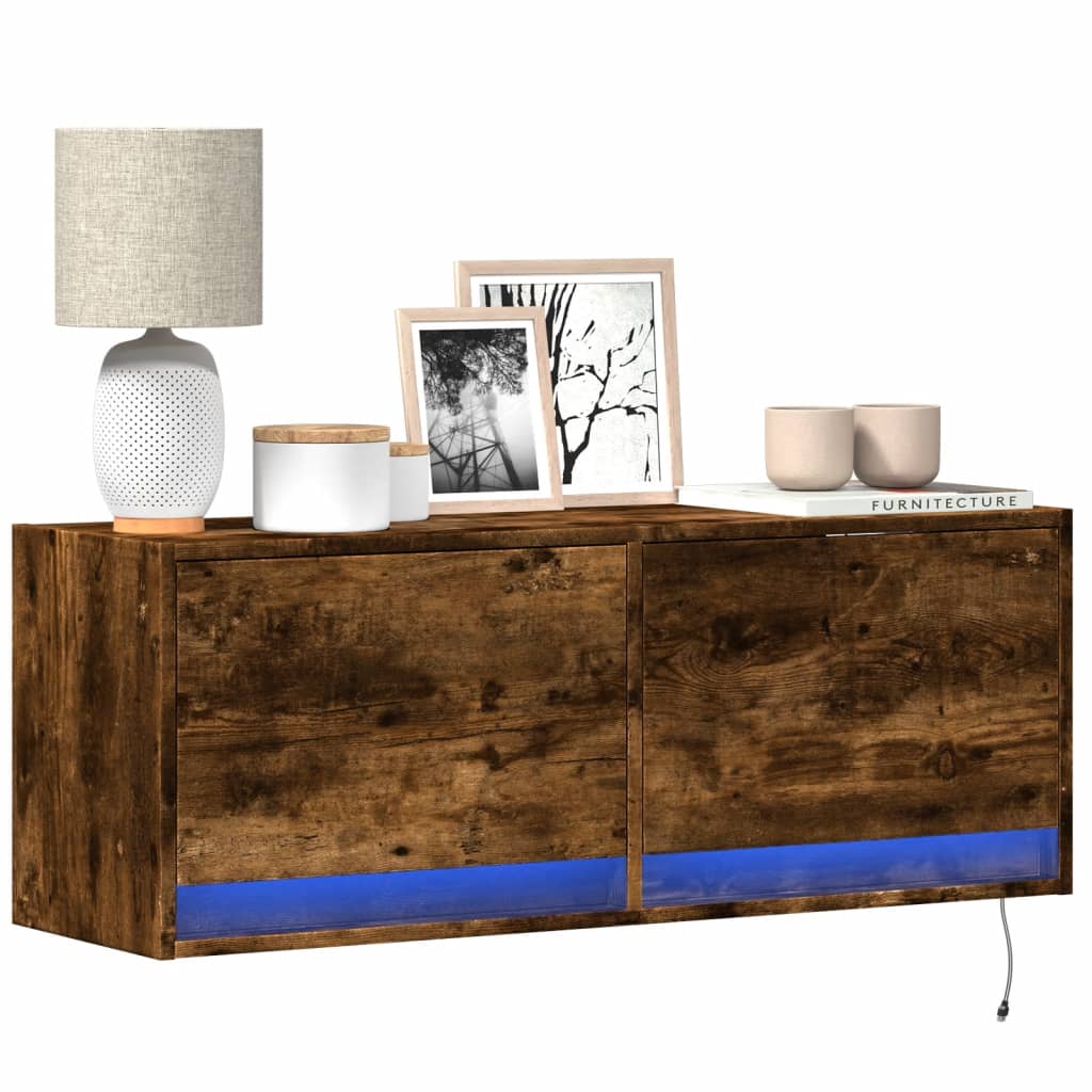TV Wall Cabinet with LED Lights 80x31x38 cm Smoked oak 100 cm
