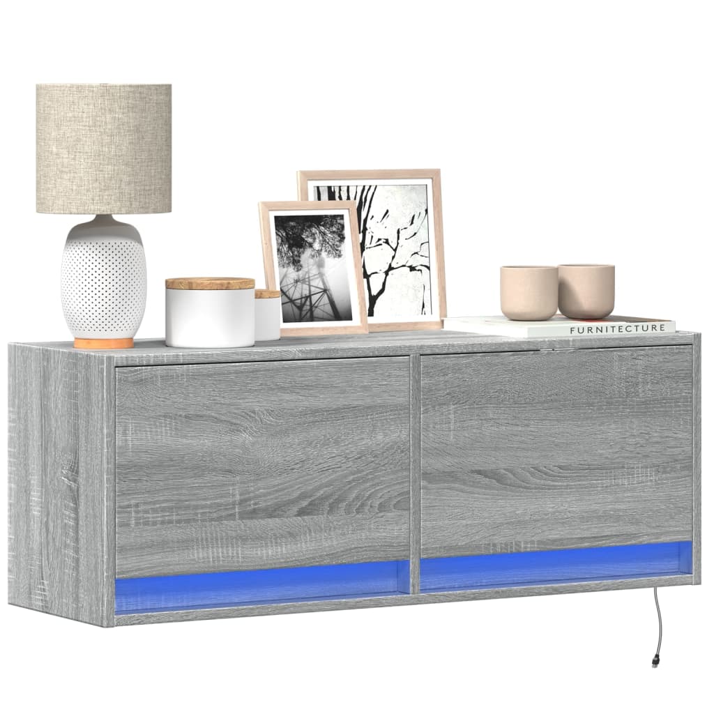 TV Wall Cabinet with LED Lights 80x31x38 cm Grey sonoma 100 cm
