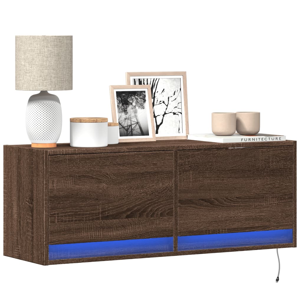TV Wall Cabinet with LED Lights 80x31x38 cm Brown oak 100 cm