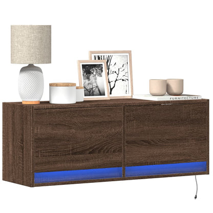 TV Wall Cabinet with LED Lights 80x31x38 cm Brown oak 100 cm