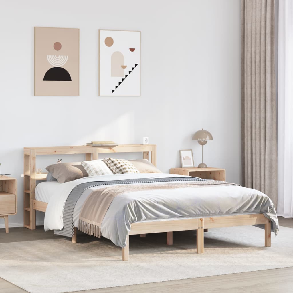 Bed Frame without Mattress Solid Wood Pine Length 200 cm Natural 140 cm