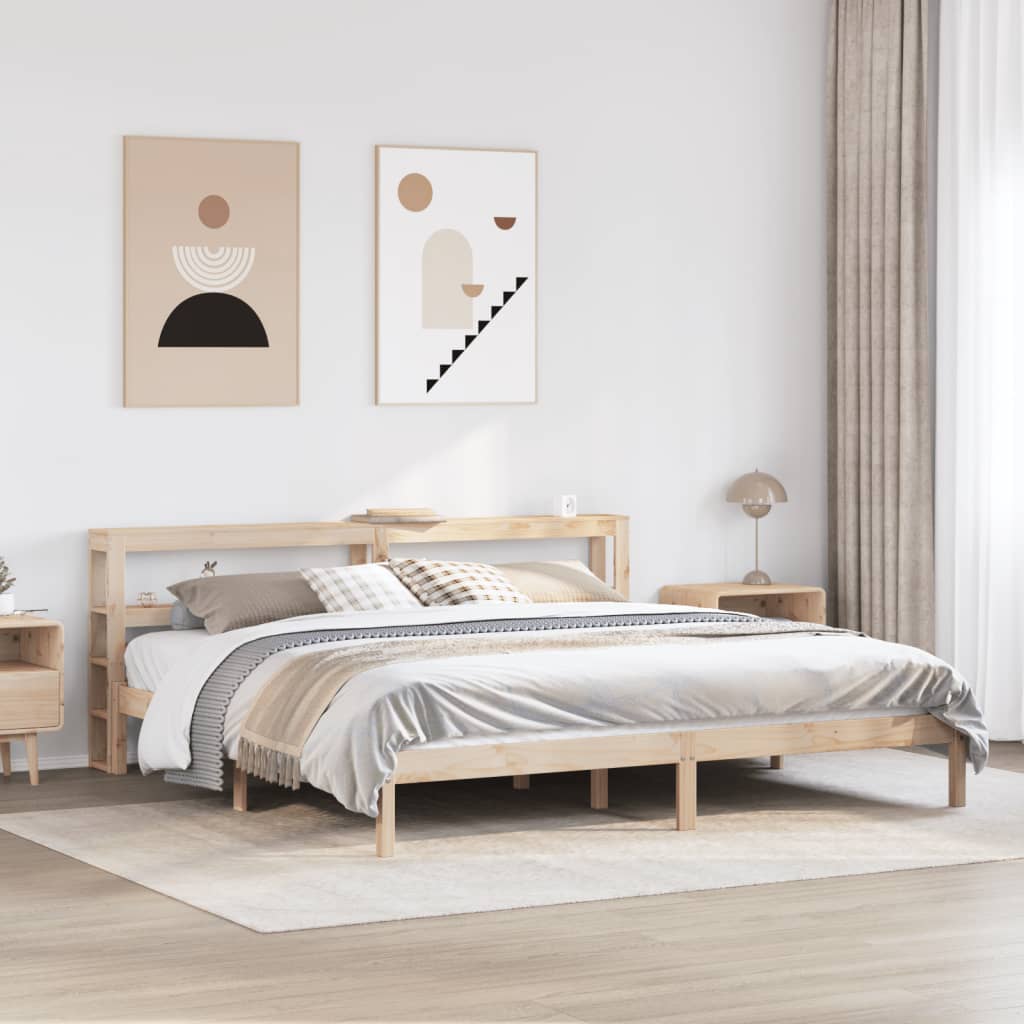 Bed Frame without Mattress Solid Wood Pine Length 200 cm Natural 180 cm